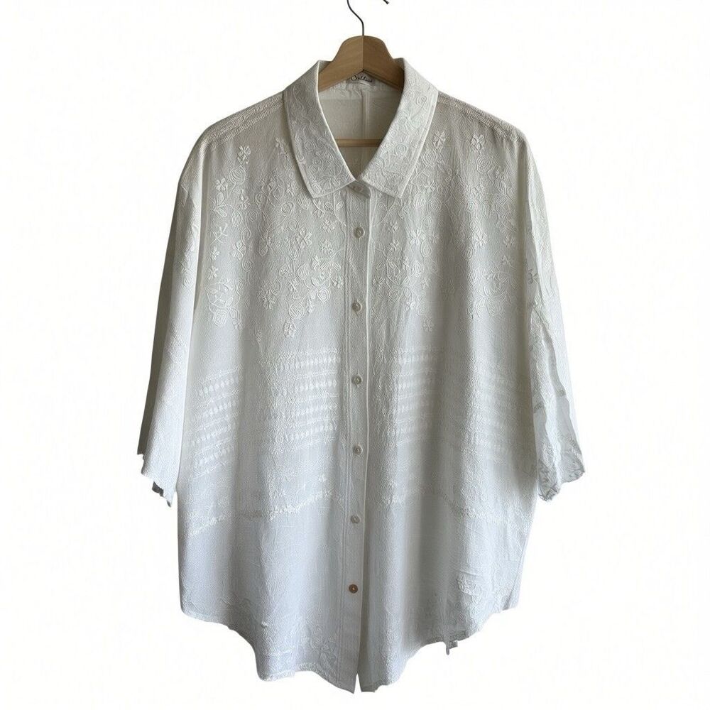 SOLITAIRE Blouse 3X Embroidered Swim Coverup Cotton Blend